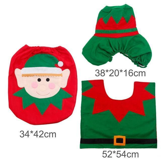 loomrack Christmas Bathroom Set - Toilet Cover Rug 3-Pc Set Christmas Accessories Elf