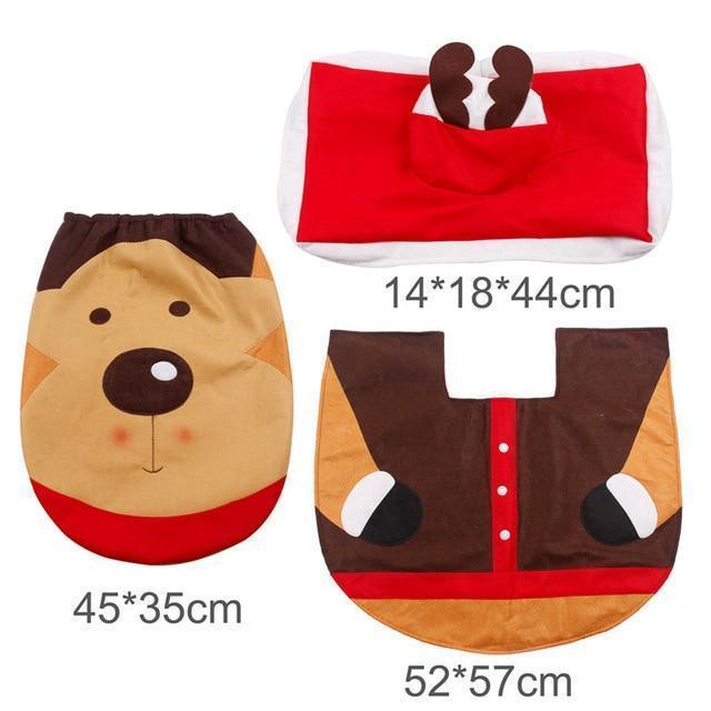 loomrack Christmas Bathroom Set - Toilet Cover Rug 3-Pc Set Christmas Accessories Elk