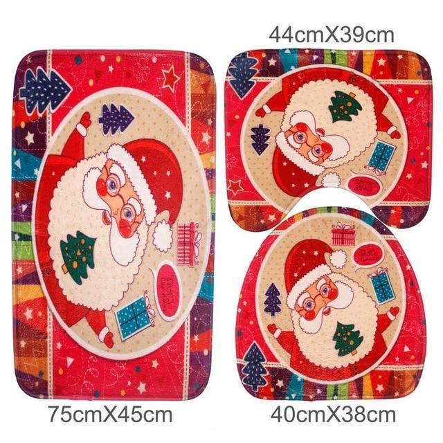 loomrack Christmas Bathroom Set - Toilet Cover Rug 3-Pc Set Christmas Accessories Santa Claus10