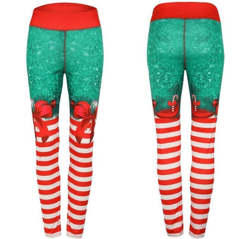 loomrack Christmas Leggings - High Waist Candy Stripe Bow Christmas Clothes