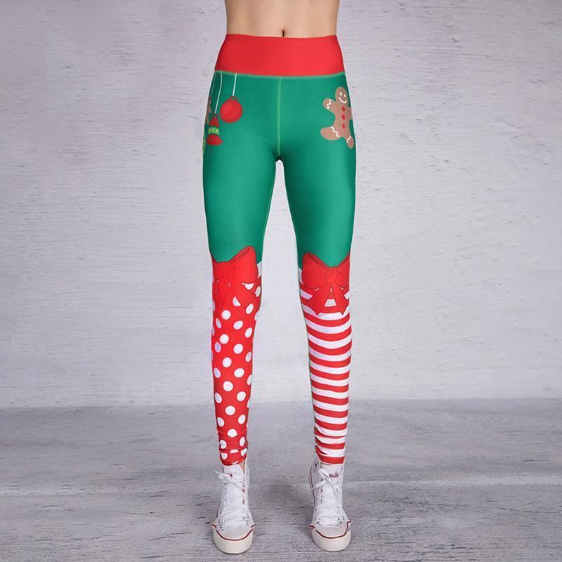 loomrack Christmas Leggings - High Waist Elf Squad Green Polka Dot Stripe Leggings