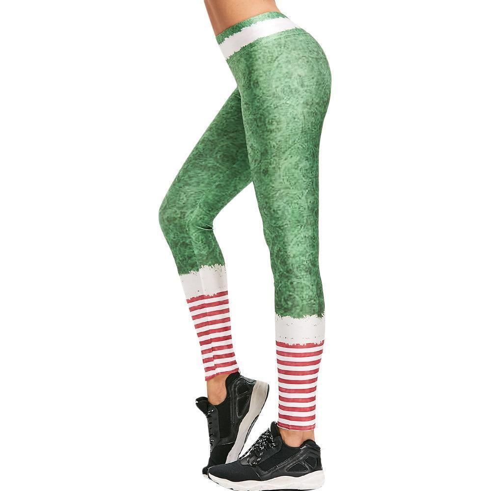 loomrack Christmas Leggings - High Waist Green Belted Stripe Leggings