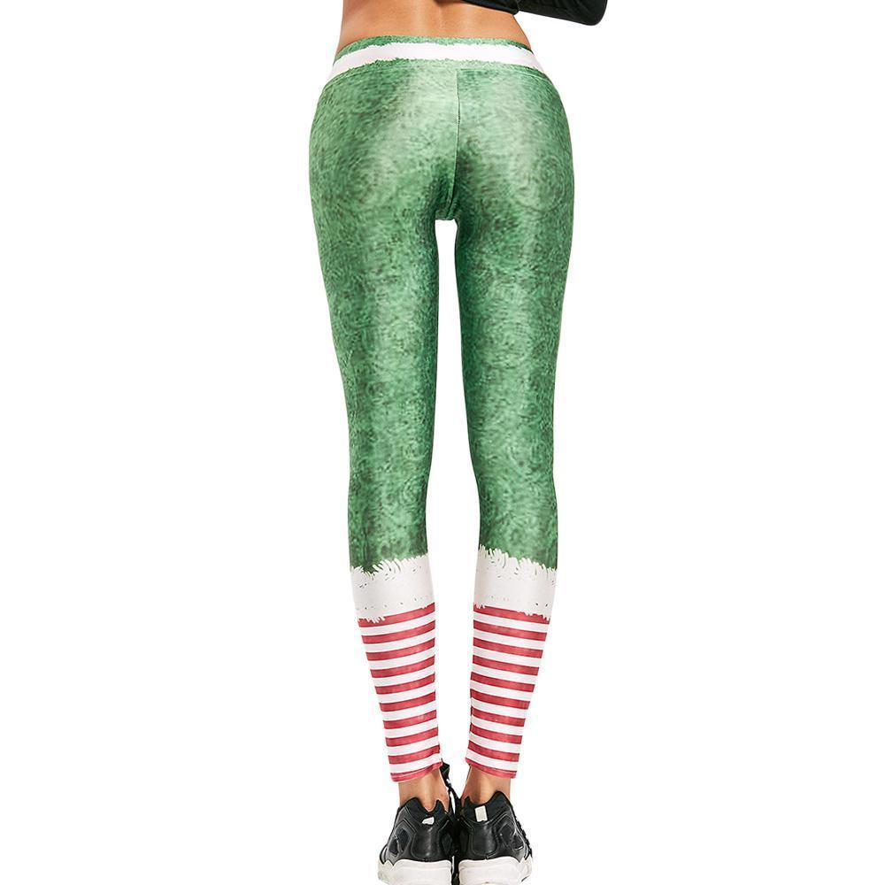 loomrack Christmas Leggings - High Waist Green Belted Stripe Leggings