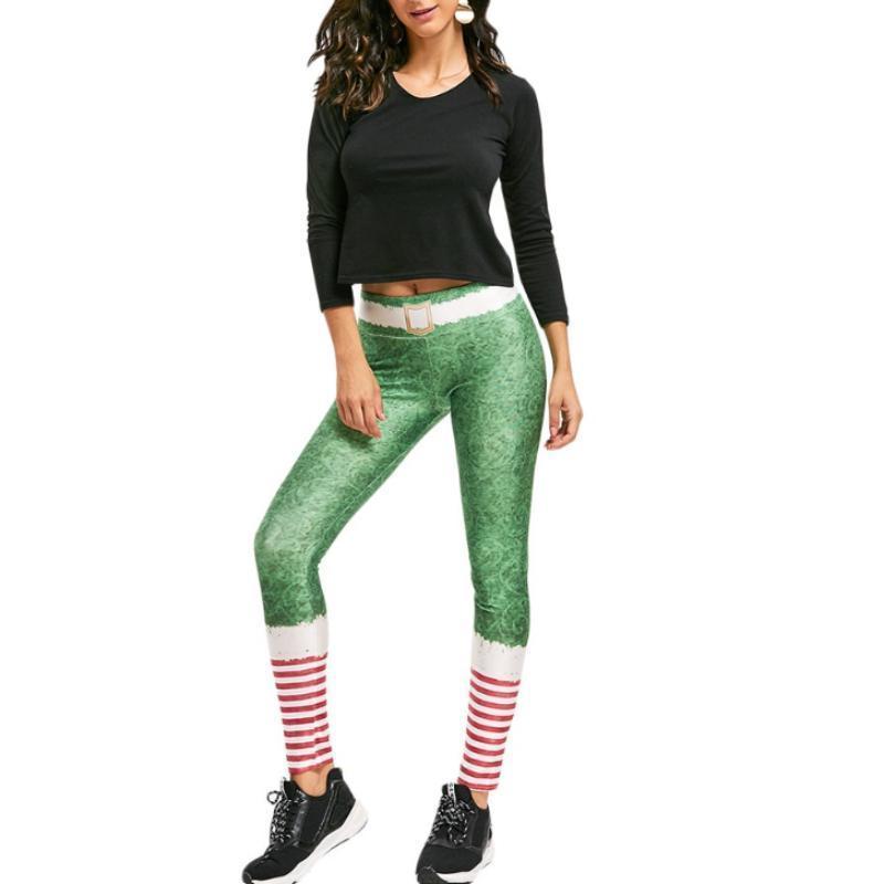 loomrack Christmas Leggings - High Waist Green Belted Stripe Leggings