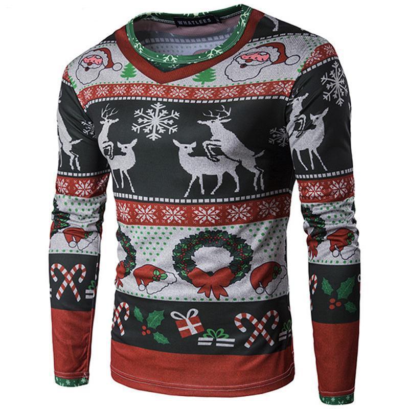 loomrack Christmas Ugly Sweater Long Sleeve Muscle T- Shirt - Deer Christmas Ugly Sweaters Deer / S