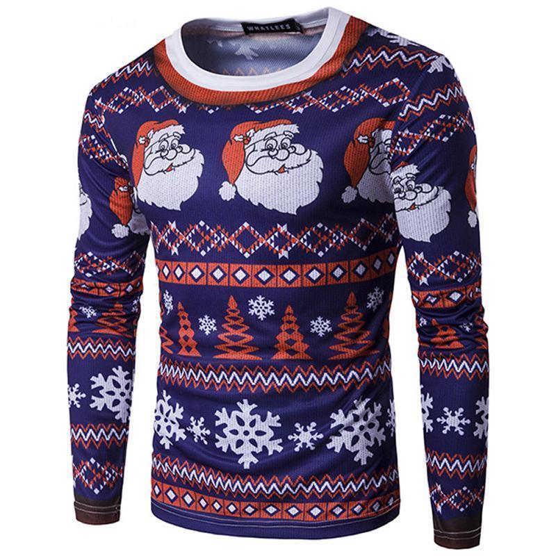 loomrack Christmas Ugly Sweater Long Sleeve Muscle T- Shirt - Santa Navy/White Christmas Ugly Sweaters Santa Navy/White / S