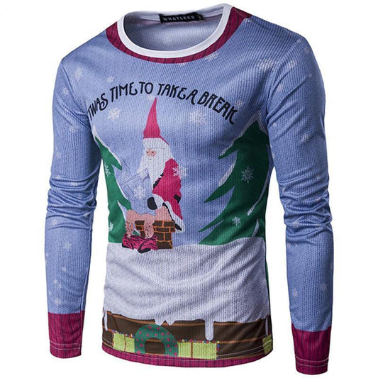 loomrack Christmas Ugly Sweater Long Sleeve Muscle T- Shirt - Twas Time to Take a Break Christmas Ugly Sweaters Twas Time to Take a Break / S