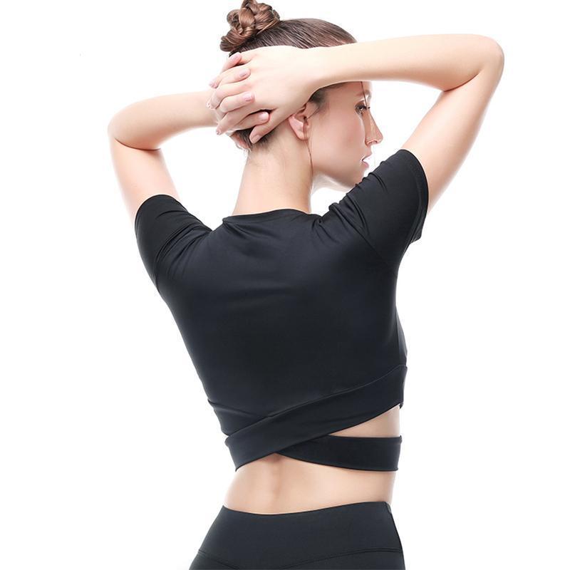 loomrack Criss-Cross Short Sleeve Crop Workout Top Yoga Shirts