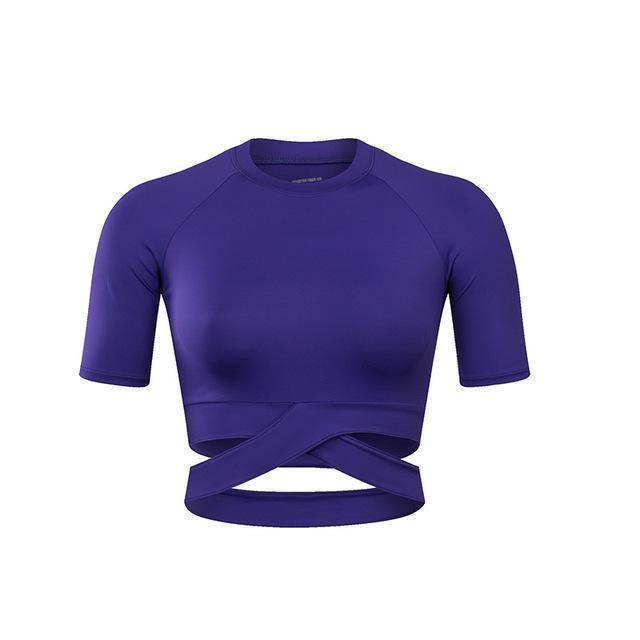 loomrack Criss-Cross Short Sleeve Crop Workout Top Yoga Shirts Purple / S