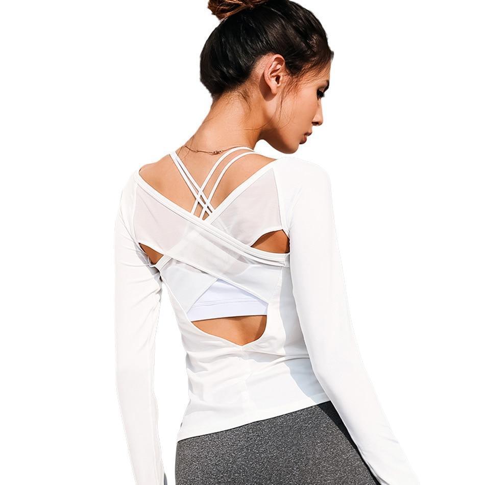 loomrack Cross Mesh Open Back Long Sleeve Fitness Top Yoga Shirts