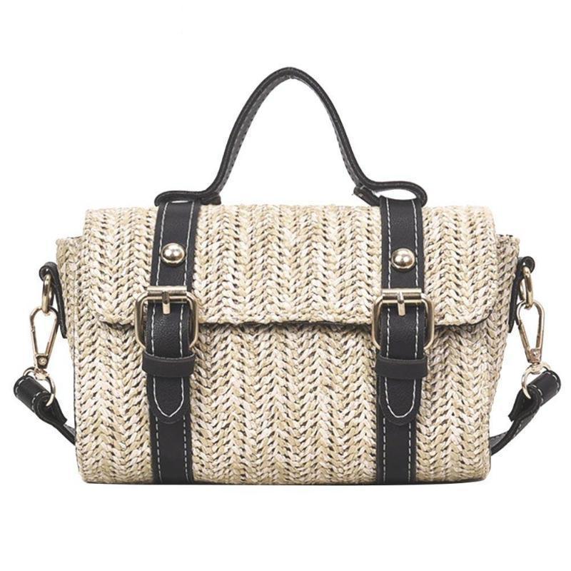 loomrack Crossbody Braided Straw Messenger Bag Top-Handle Bags Black