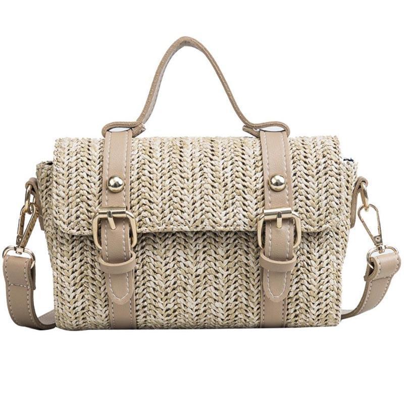 loomrack Crossbody Braided Straw Messenger Bag Top-Handle Bags Khaki