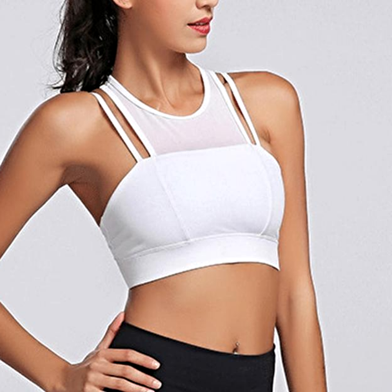 loomrack Dual Strap Mesh Crop Top Sports Bra Sports Bras White / L