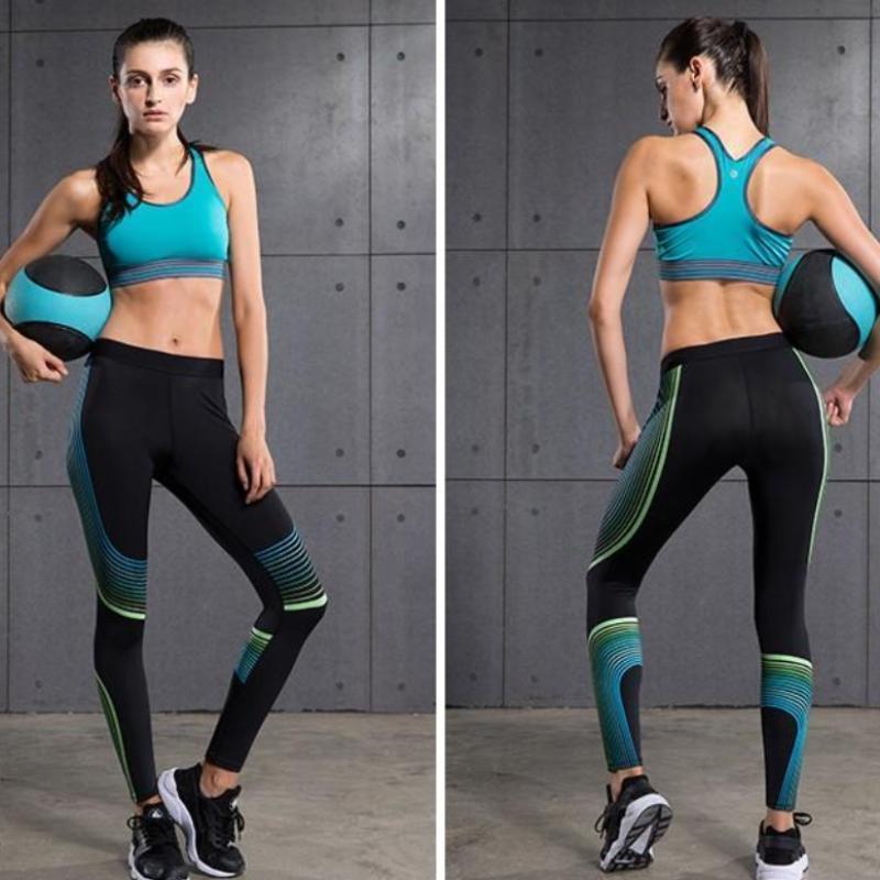 loomrack Elastic Compression Fitness Set Yoga Sets Black Green - Blue / S