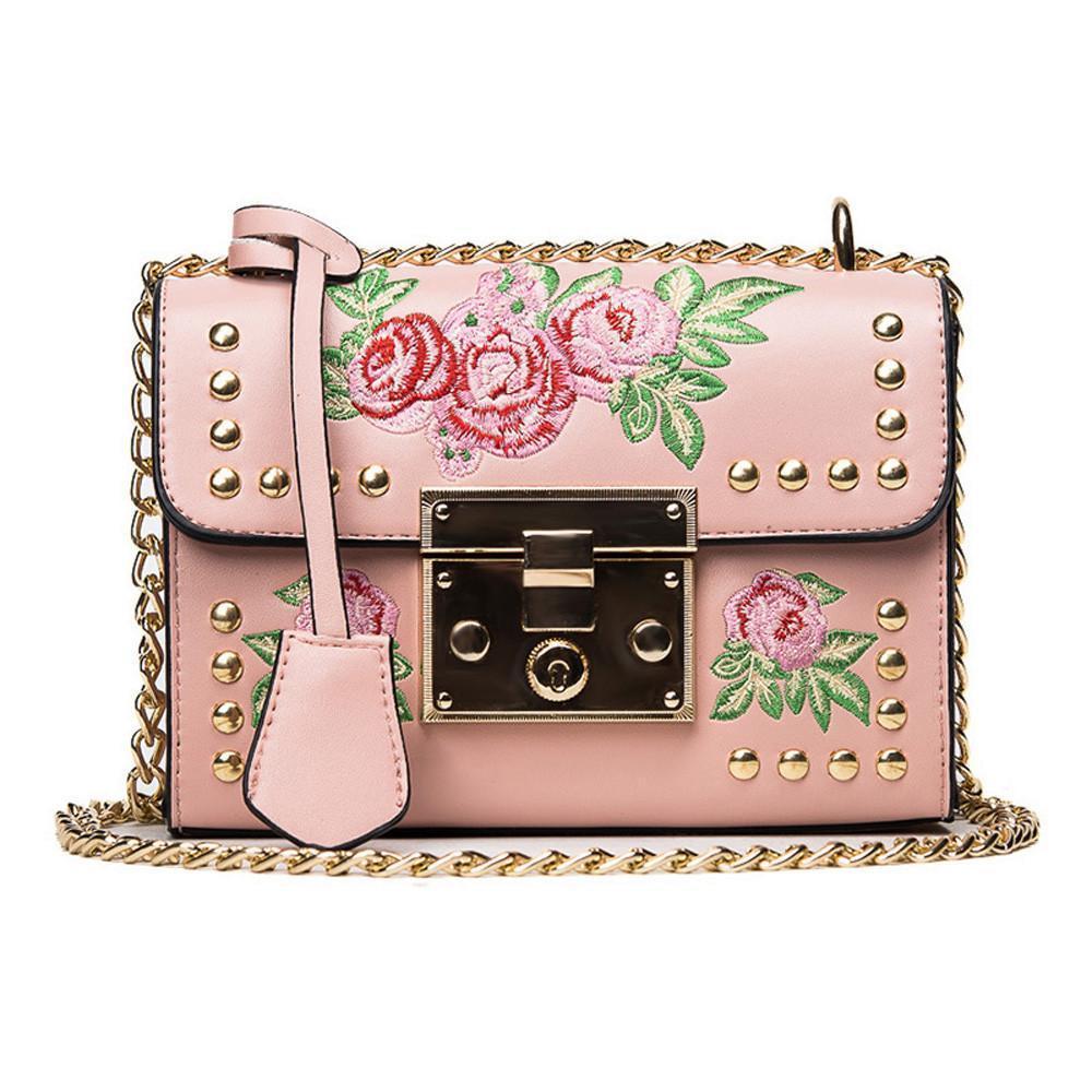 loomrack Leather Embroidered Crossbody Bag Shoulder Bags Pink