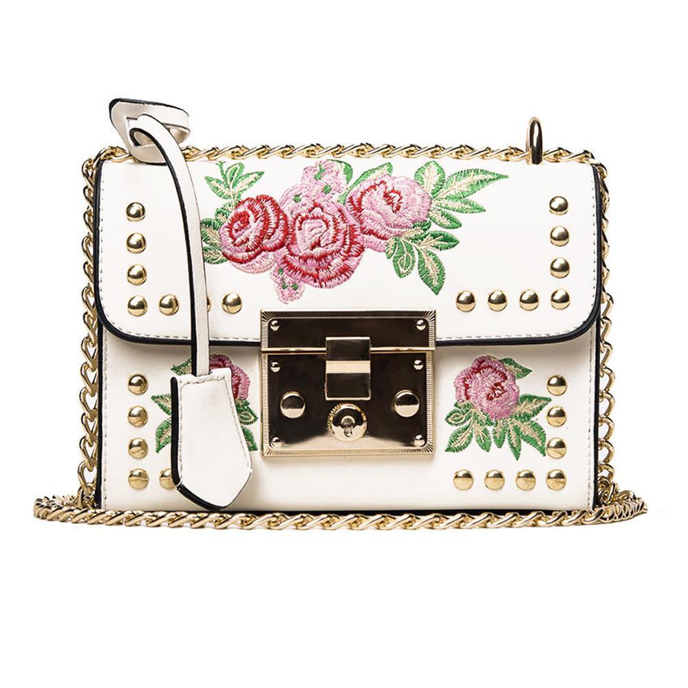 loomrack Leather Embroidered Crossbody Bag Shoulder Bags White