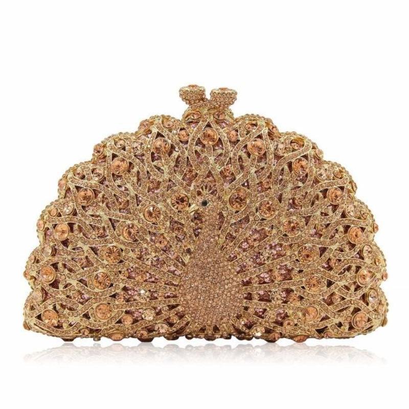 loomrack Magnificent Peacock Evening Clutch Bag Evening Bags Champagne