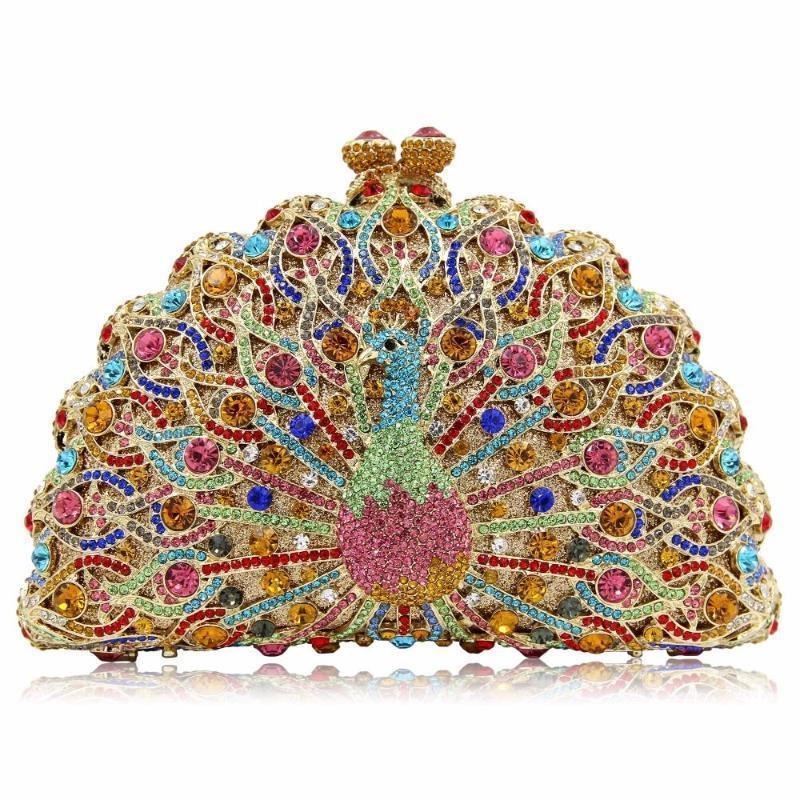 loomrack Magnificent Peacock Evening Clutch Bag Evening Bags Multi Gold