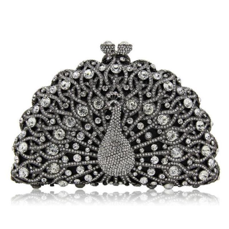 loomrack Magnificent Peacock Evening Clutch Bag Evening Bags White Black