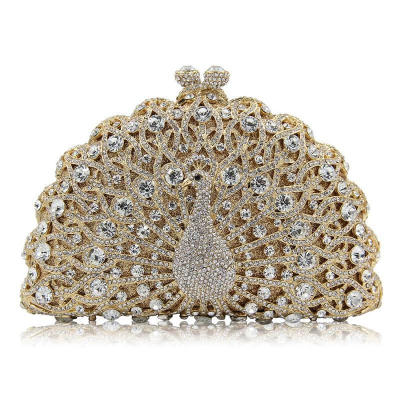 loomrack Magnificent Peacock Evening Clutch Bag Evening Bags White Gold