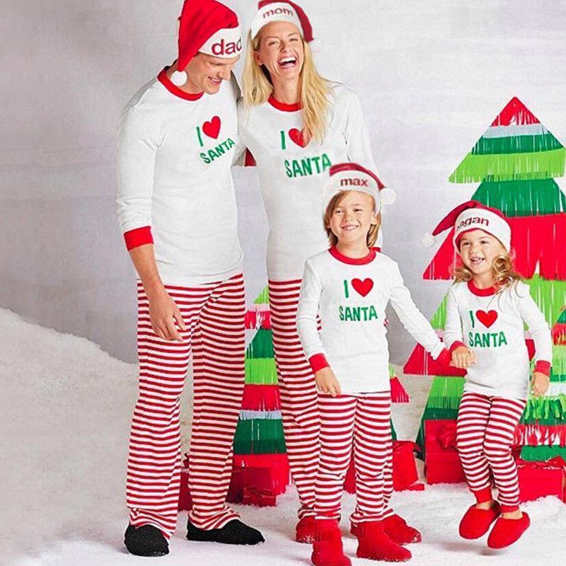 loomrack Matching Family Christmas Pajamas - Santa Love Set for Families, Kids or Couples Matching Outfits Red/White Stripe / Dad S