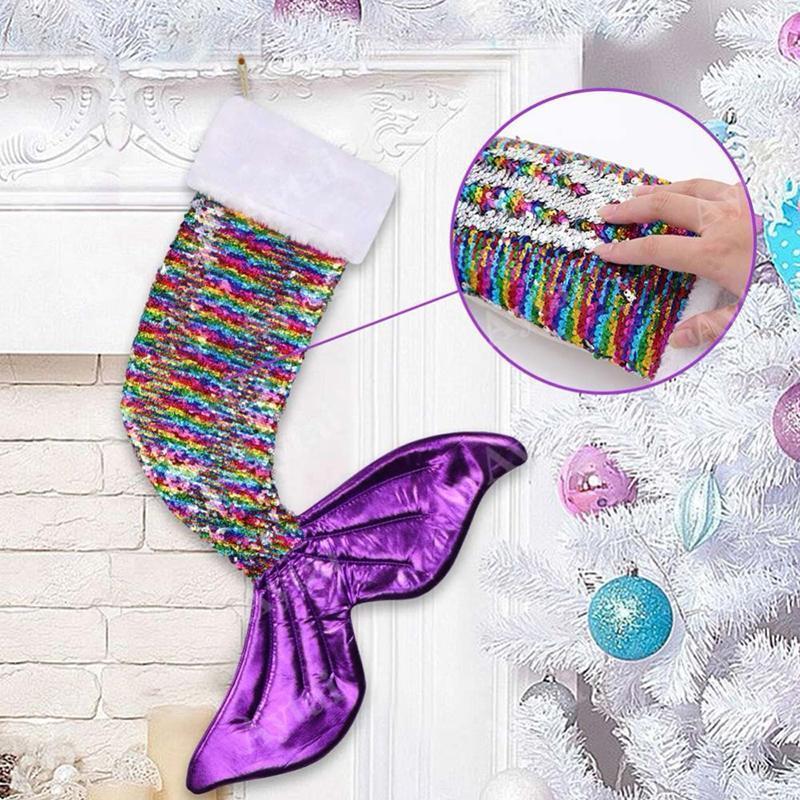 loomrack Mermaid Sequin Christmas Stocking Christmas Accessories 60X45cm