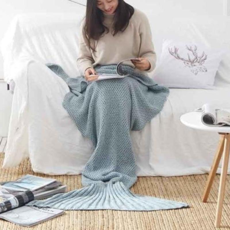 loomrack Mermaid Tail Blanket - Crochet - Adult / Kids / Baby Blankets Blue Grey / Baby 50x80CM