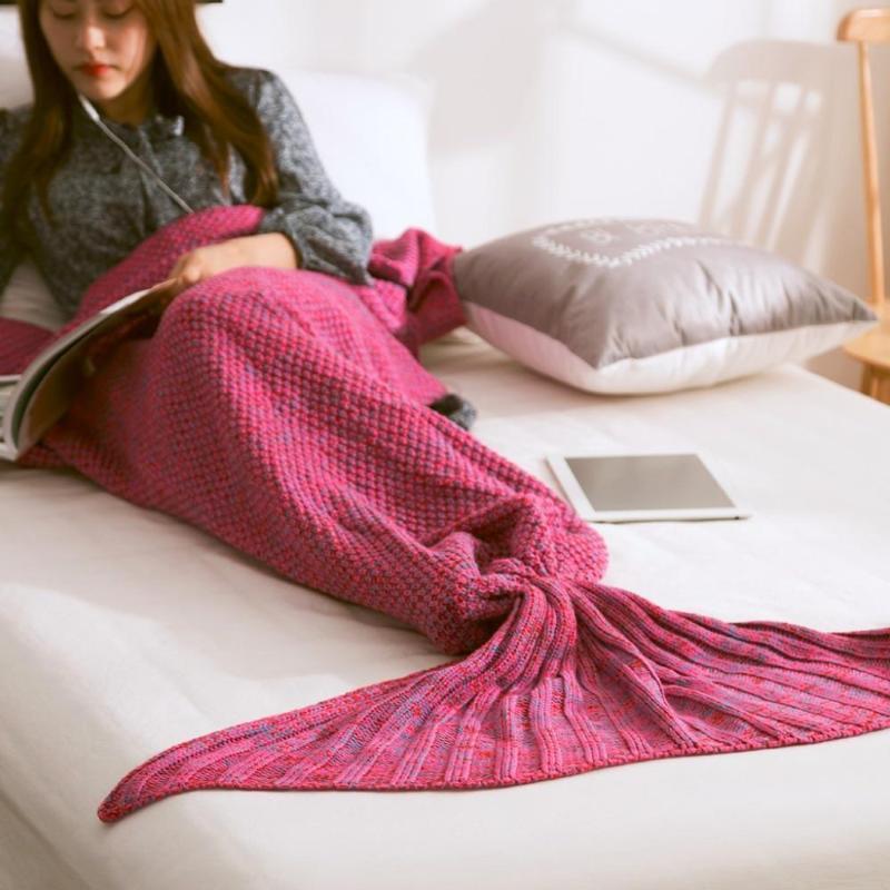 loomrack Mermaid Tail Blanket - Crochet - Adult / Kids / Baby Blankets Rose Red / Baby 50x80CM