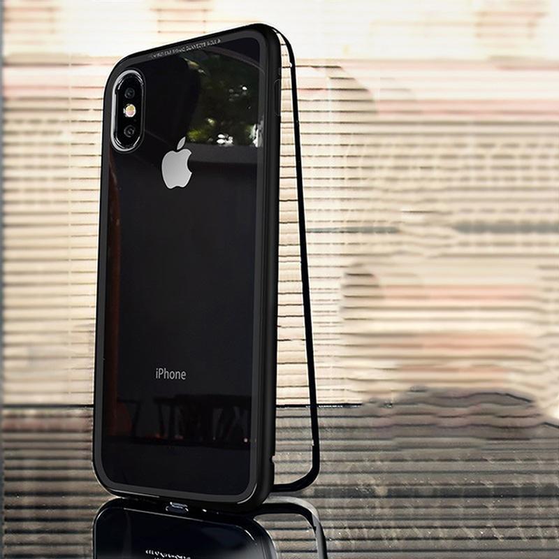 loomrack Metal Frame + Tempered Glass Magnetic Phone Case Fitted Cases Black Clear / for iphone X