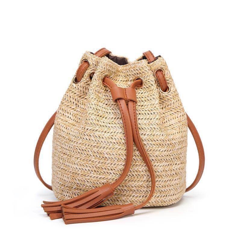 loomrack Mini Straw Bucket Bag Top-Handle Bags Brown