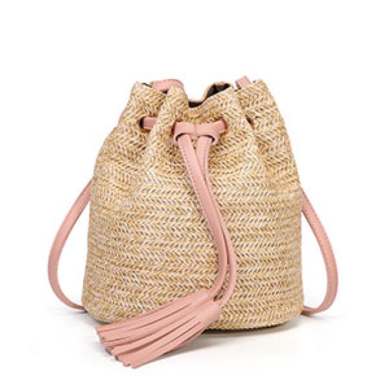 loomrack Mini Straw Bucket Bag Top-Handle Bags Pink