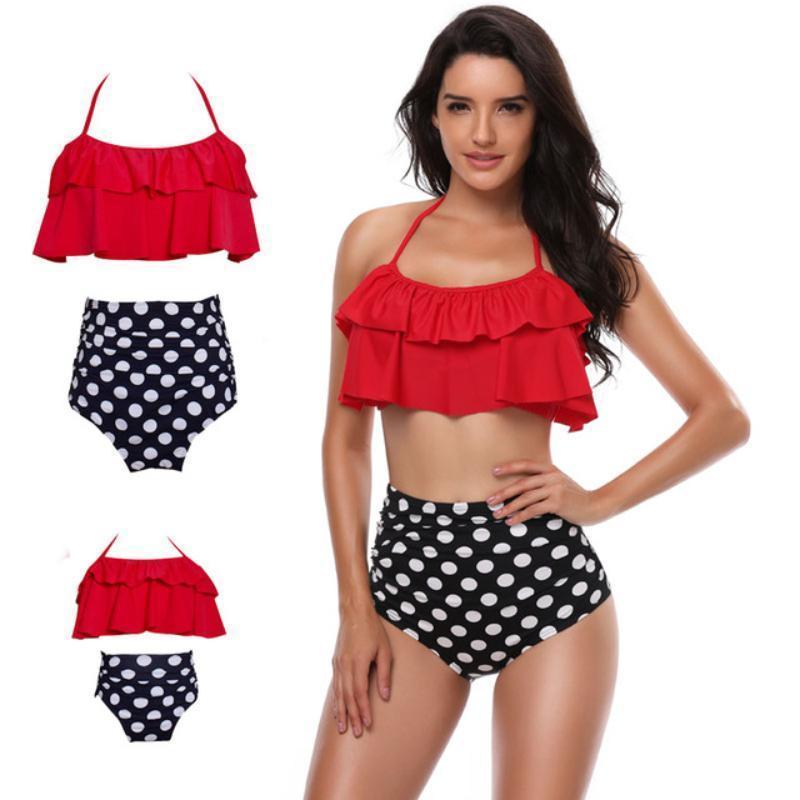 loomrack Mother Daughter Matching Swimsuits - Assorted Designs Family Matching Outfits Red / Mom S