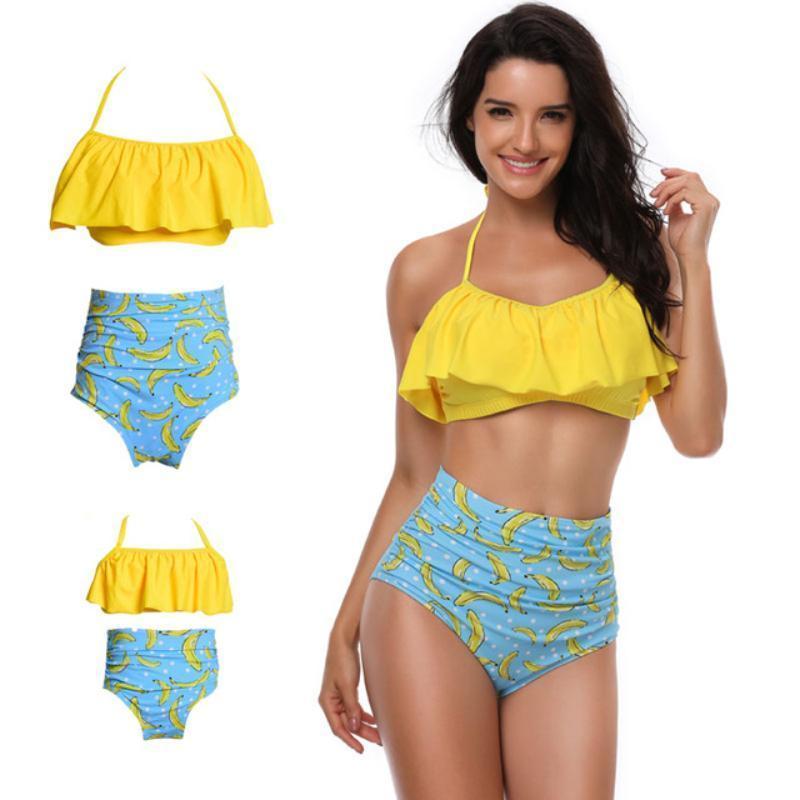 loomrack Mother Daughter Matching Swimsuits - Assorted Designs Family Matching Outfits Yellow / Mom S