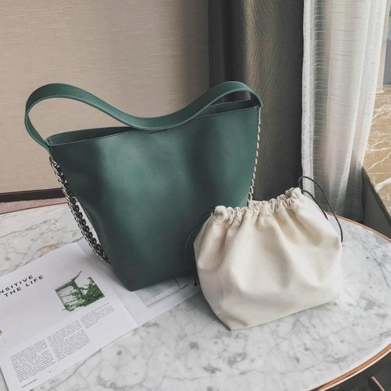 loomrack PU Leather Bucket Bag Top Handle Bags Green