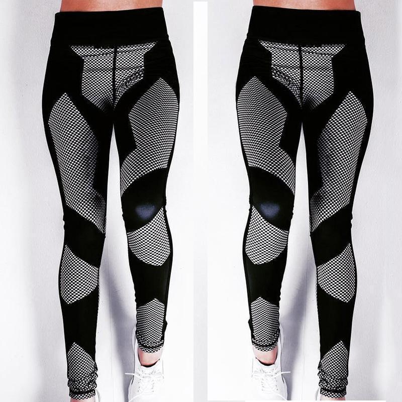 loomrack Push Up Geometric Side Mesh Checkered Black & White Leggings Leggings