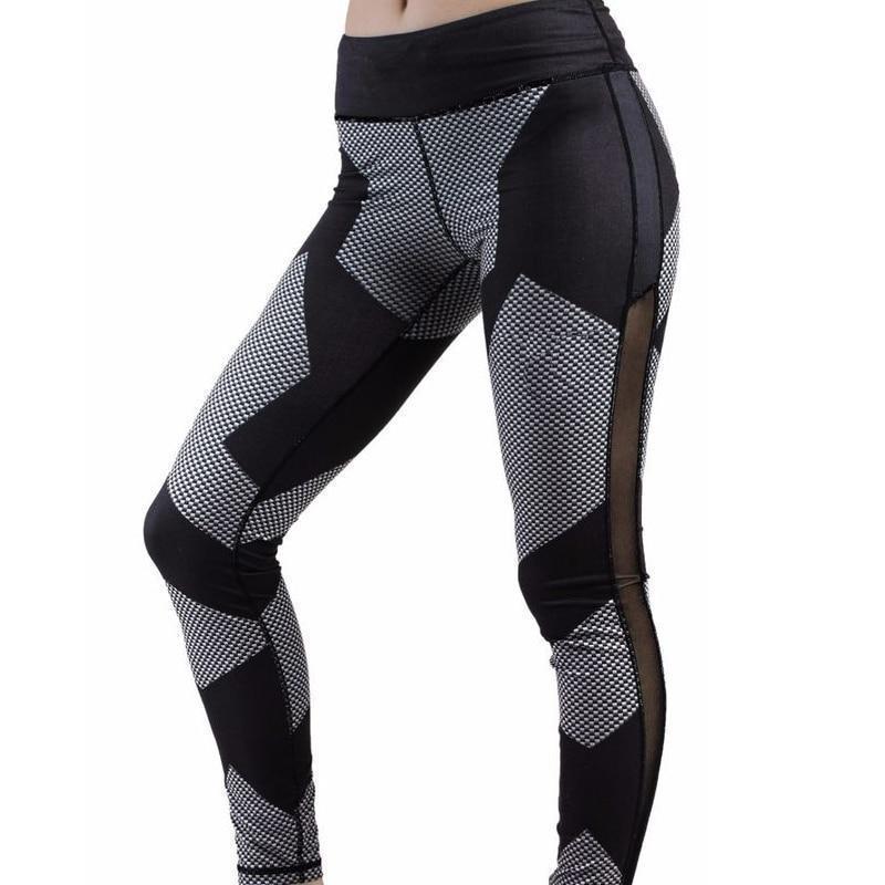 loomrack Push Up Geometric Side Mesh Checkered Black & White Leggings Leggings