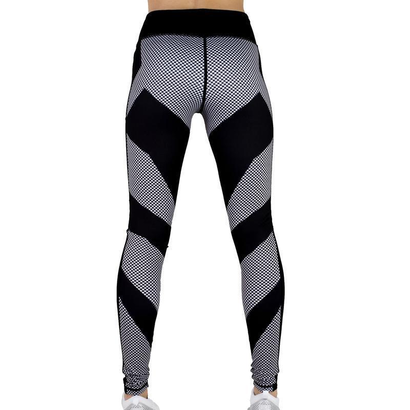 loomrack Push Up Geometric Side Mesh Checkered Black & White Leggings Leggings