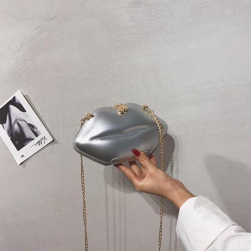 loomrack Quirky Lip-Shaped Clutch Bag Shoulder Bags Silver