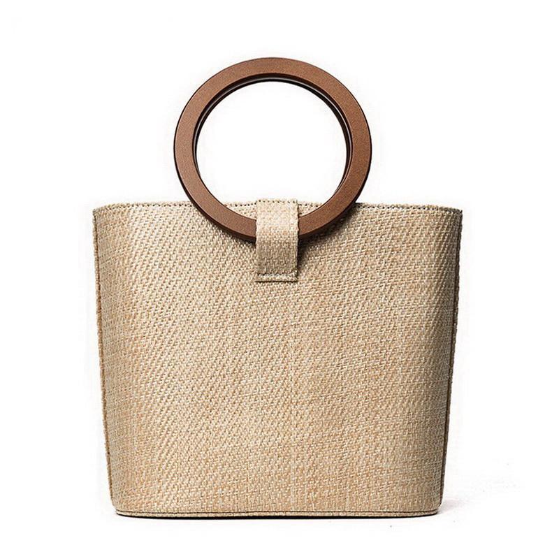 loomrack Rattan Handbag with Wooden Handles Shoulder Bags