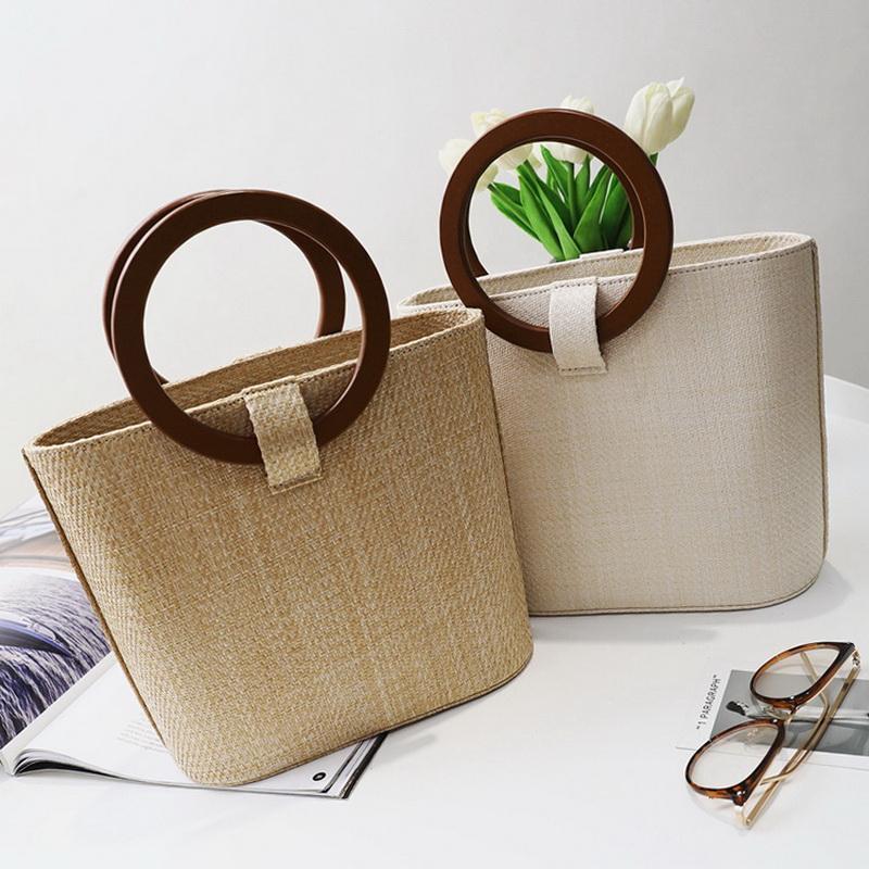 loomrack Rattan Handbag with Wooden Handles Shoulder Bags