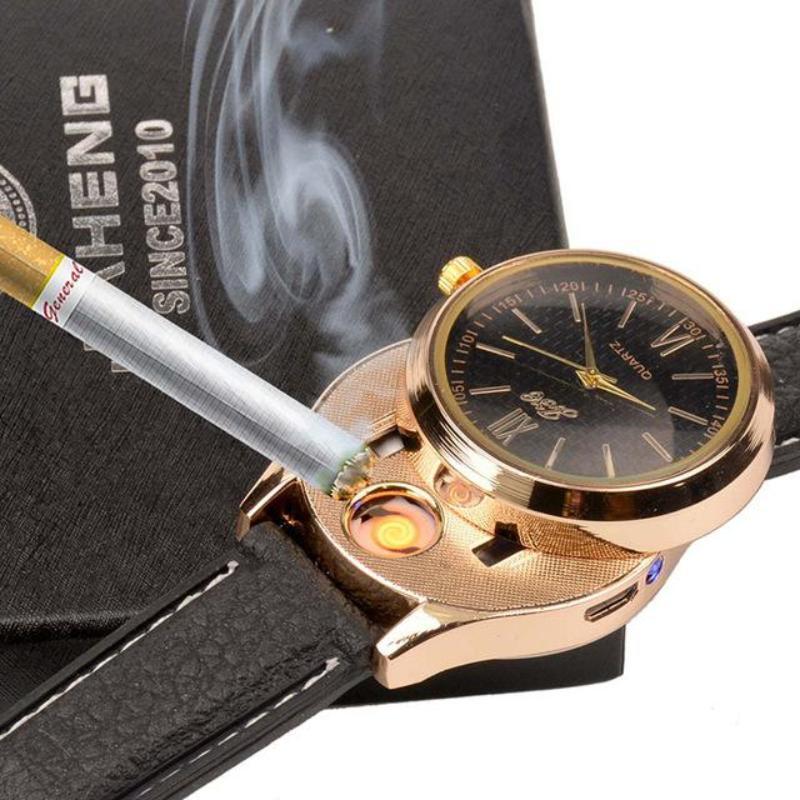 loomrack Rechargeable USB Lighter Watch Quartz Watches Black Gold