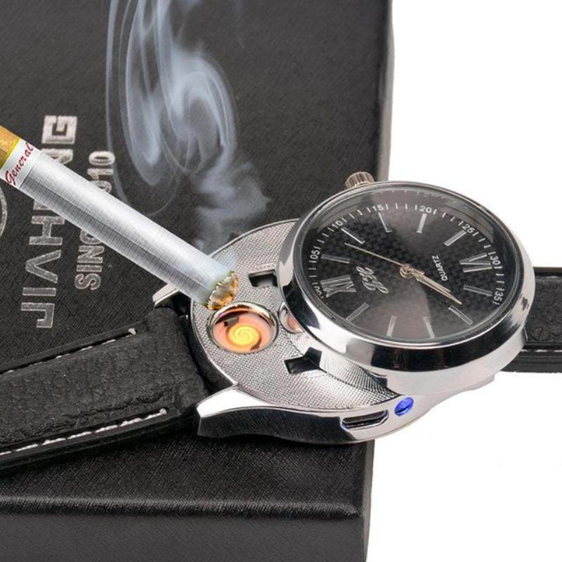 loomrack Rechargeable USB Lighter Watch Quartz Watches Black Silver