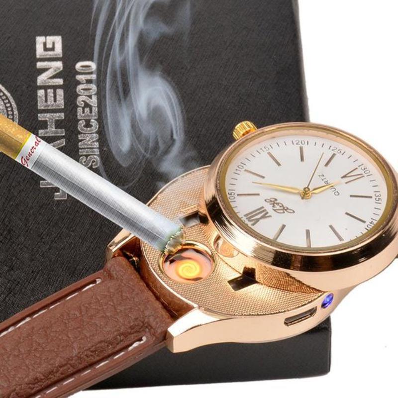 loomrack Rechargeable USB Lighter Watch Quartz Watches Brown Gold