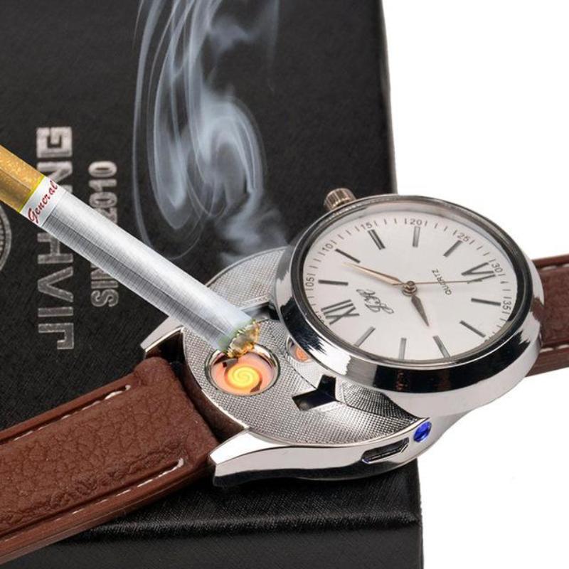 loomrack Rechargeable USB Lighter Watch Quartz Watches Brown Silver