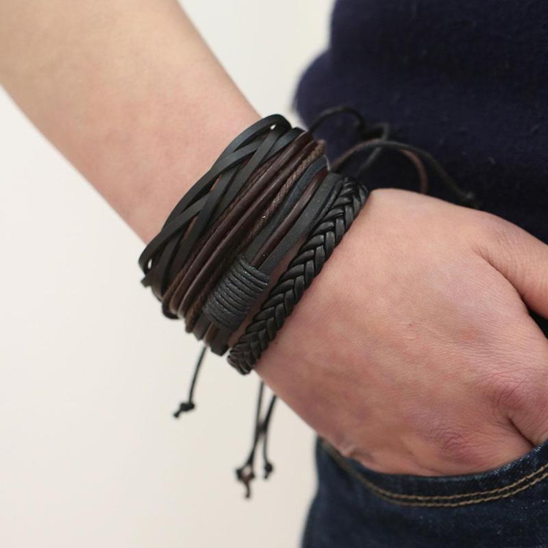 loomrack Retro Adjustable Leather Bangles for Men Charm Bracelets