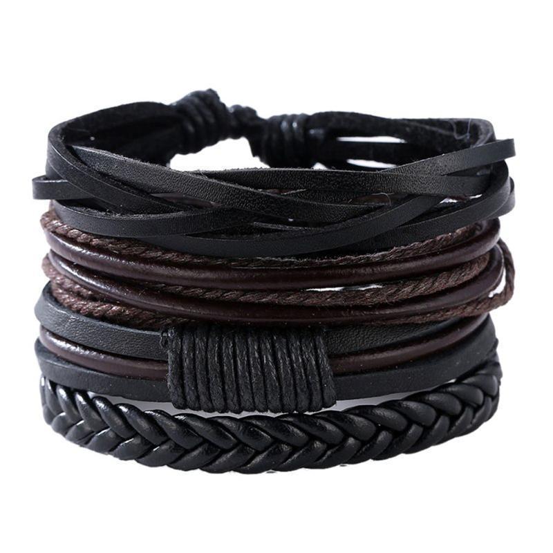 loomrack Retro Adjustable Leather Bangles for Men Charm Bracelets