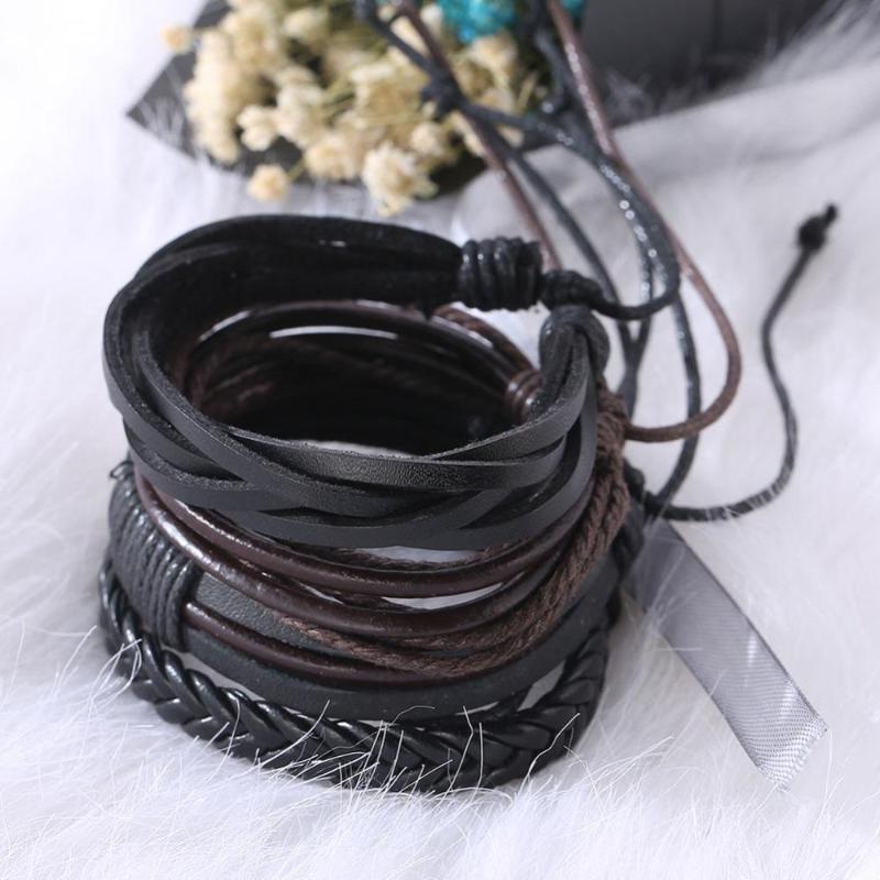 loomrack Retro Adjustable Leather Bangles for Men Charm Bracelets