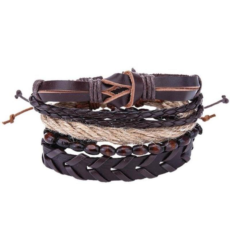 loomrack Retro Adjustable Leather Bangles for Men Charm Bracelets Bracelet Style - 08