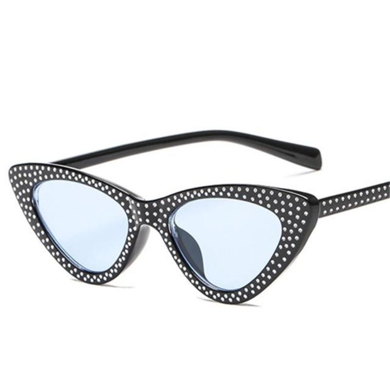 loomrack Retro Cat Eye Pointed Rhinestone Sunglasses Sunglasses Black Blue