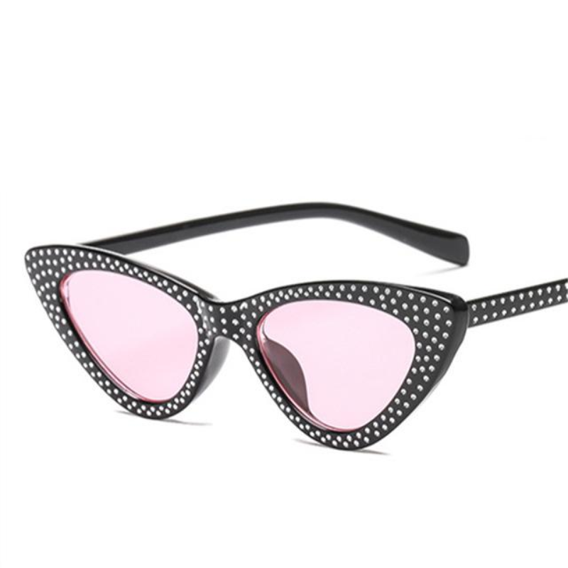 loomrack Retro Cat Eye Pointed Rhinestone Sunglasses Sunglasses Black Pink